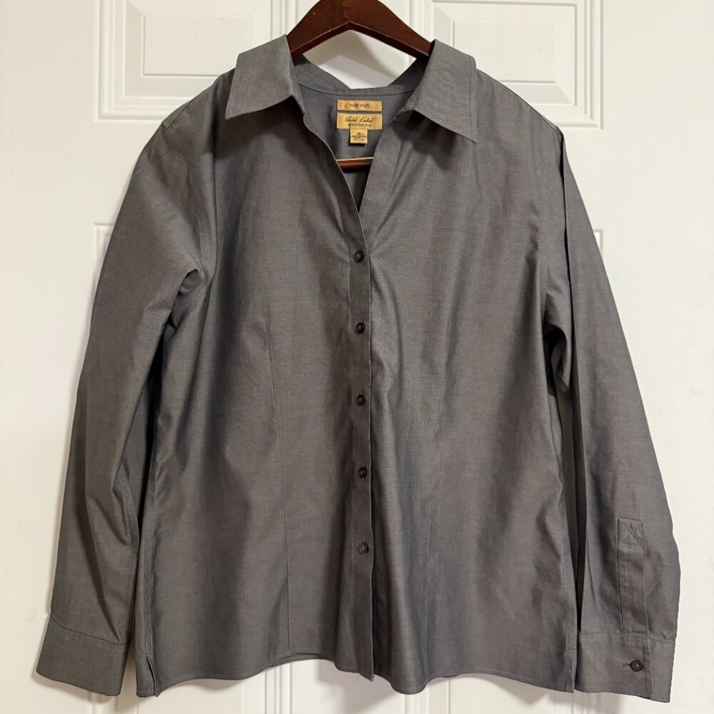 Westbound Career Non-iron Blouse Charcoal Gray SZ 16